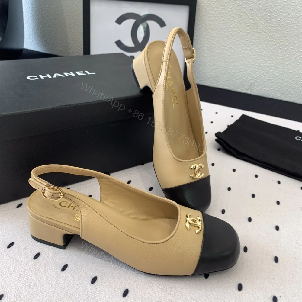 View 8 of 高仿Chanel*G45768D圓頭露跟單鞋小牛皮黃色3.5CM免檢版