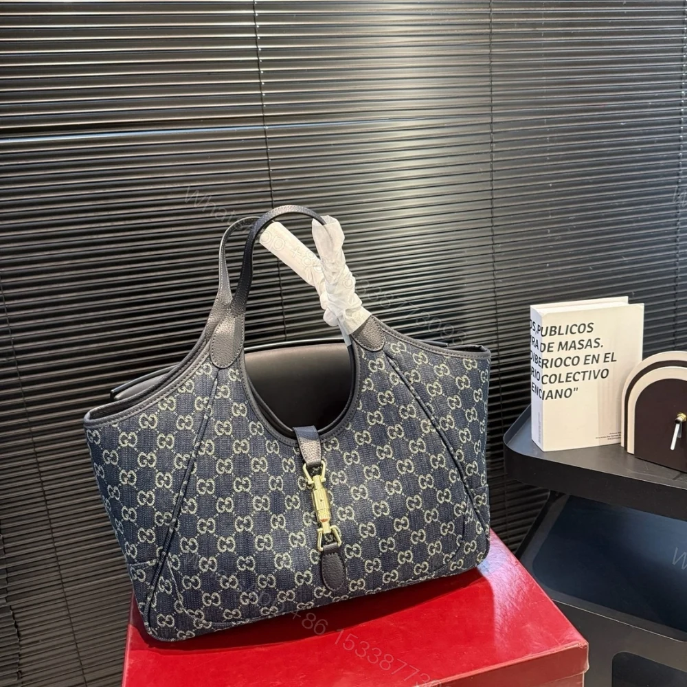 View 2 of Gucci Mercato Medium Tote Bag Denim Navy Blue 36Cm