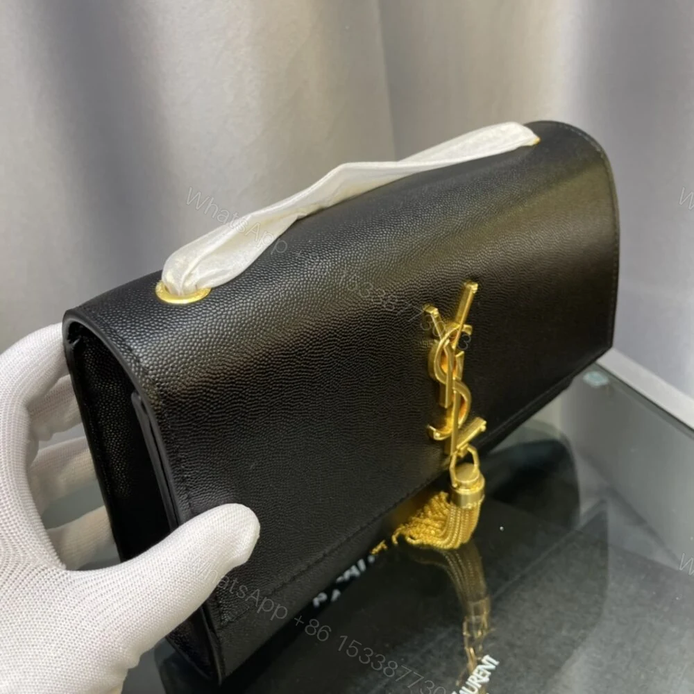 View 3 of Saint Laurent Kate Medium Chain Bag With Tassel In Grain De Poudre Black 24Cm 354119BOW0J1000