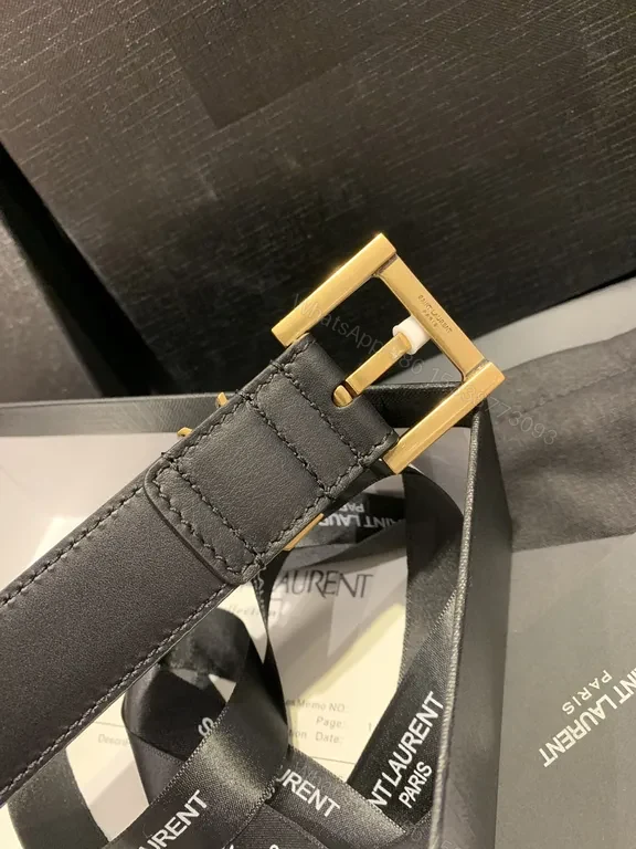 View 8 of Black Calfskin Belt with YSL Gold Buckle â€“ Modern Luxury Belt