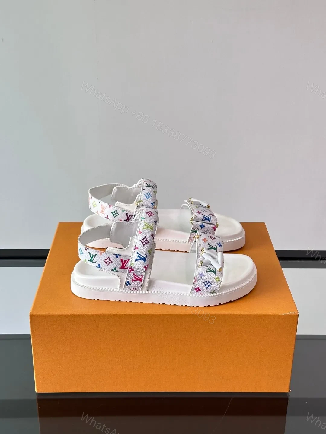 LV Men White Canvas Multicolor Logo Sandals — view 1