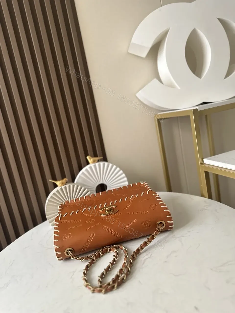 View 5 of Textured Leather Crossbody Wallet Bag with Signature Stitching