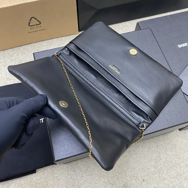 View 5 of Chic Black Calfskin Clutch â€“ Gold-YSL Emblem, Crossbody