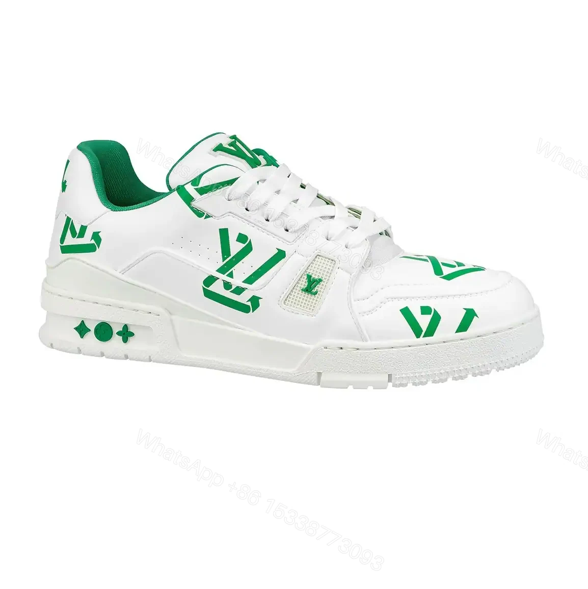 LOUIS VUITTON TRAINER LOW-TOP SNEAKERS IN WHITE AND GREEN – LSVT387 — view 1