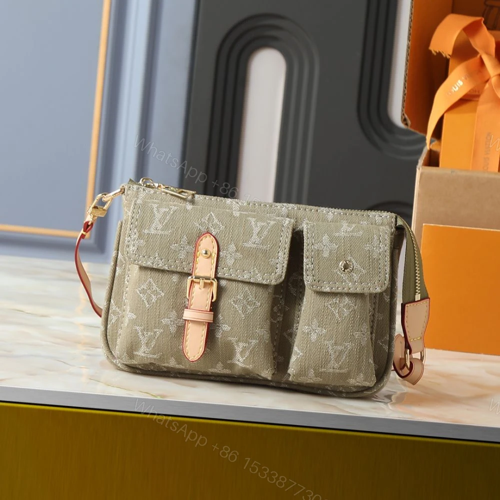 View 2 of Louis Vuitton Pochette Accessoire Cargo Khaki Denim 23cm