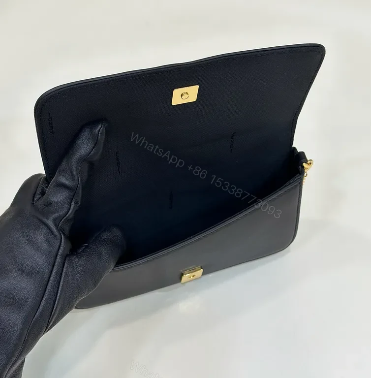 View 9 of Chic Black Leather Shoulder Bag with Gold Chain Accent