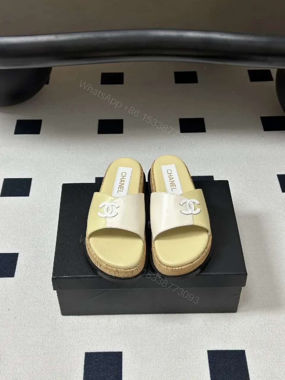 View 4 of Beige Leather Chanel-Logo Espadrille Sandals