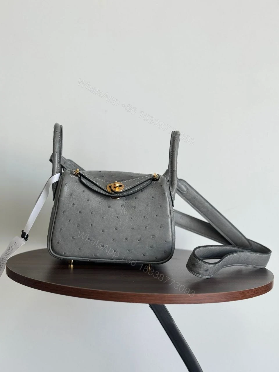View 5 of HERMÈS Ostrich Mini Lindy shoulder bag in Terre Cuite