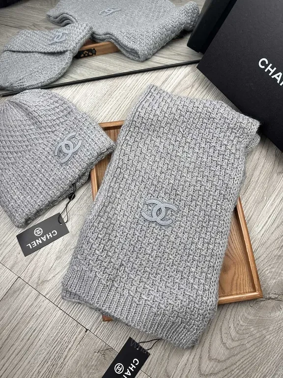 View 2 of Textured Chanel-Style Knit Set: Scarf & Beanie, Ultra-Cozy Luxury