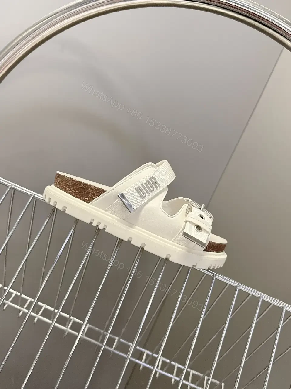 View 6 of White Leather Sandals with Buckle Straps - Dior Inspired Style