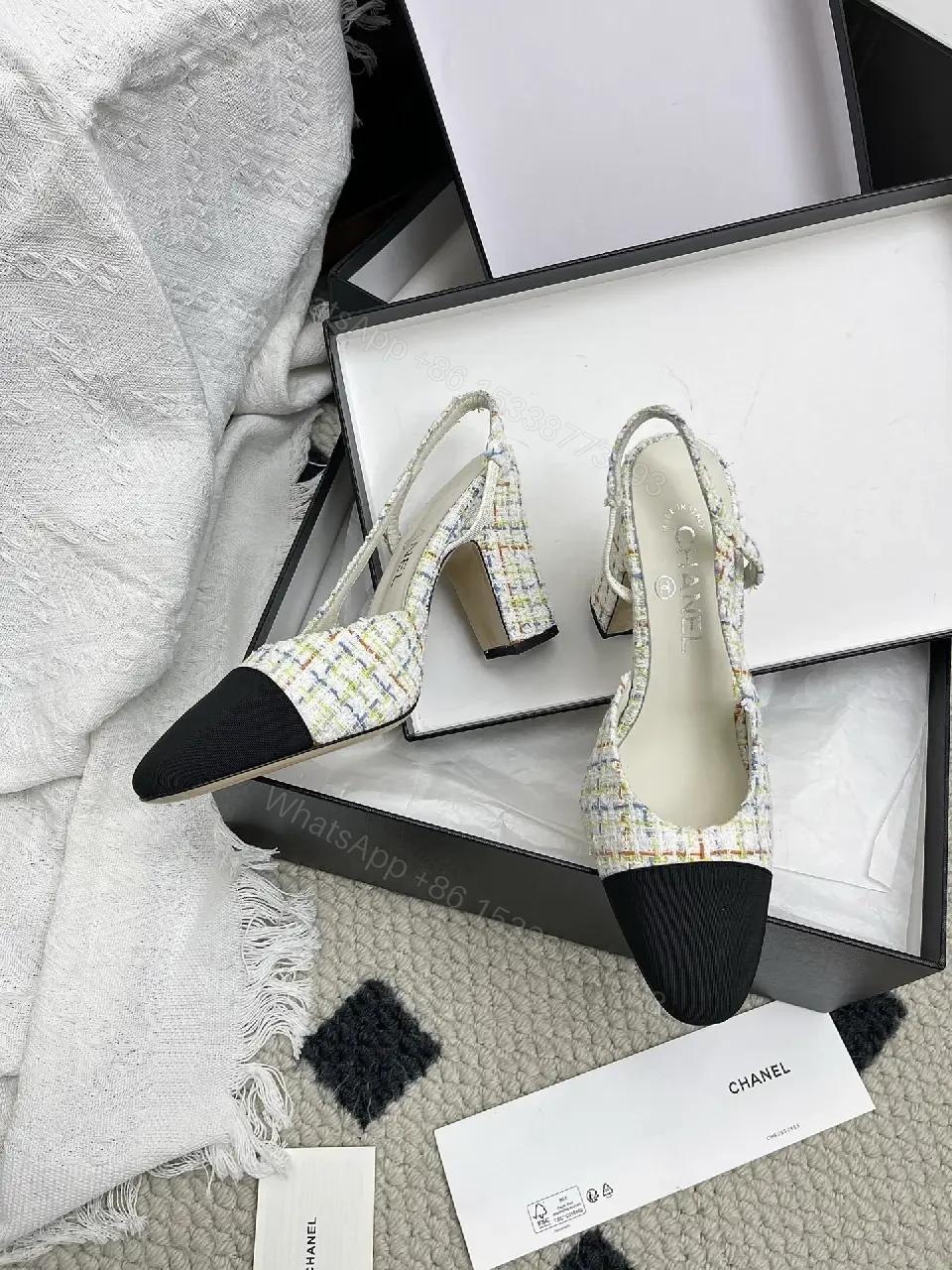 View 10 of Tweed Slingback Pumps with Black Cap Toe - Luxe Comfort