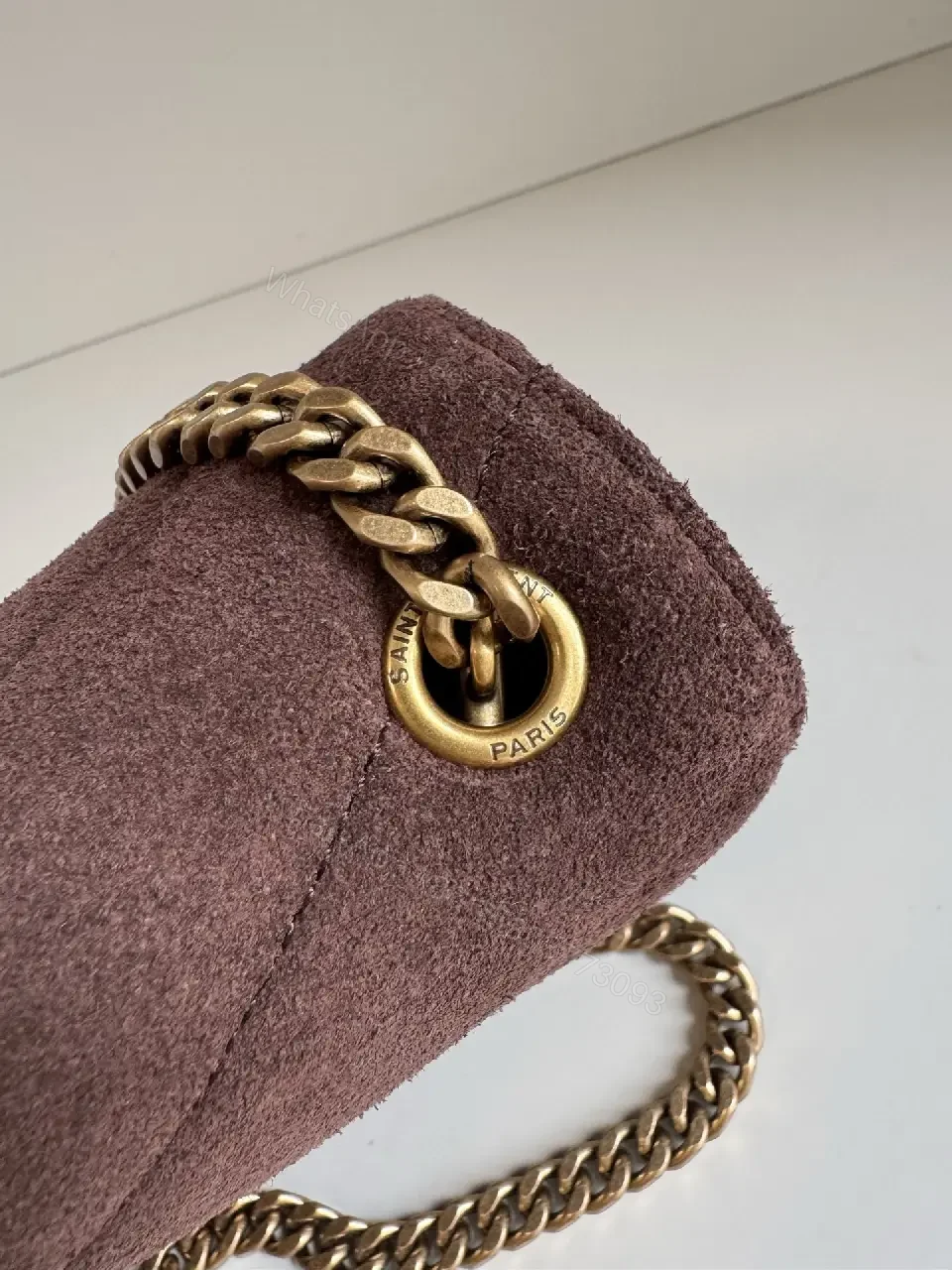 View 4 of Velvet Block Shoulder Bag with Gold Logo Detail