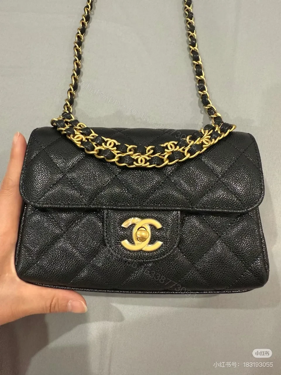 View 6 of Black Quilted Calfskin Flap Bag with Gold Chain - Compact Luxury Bag