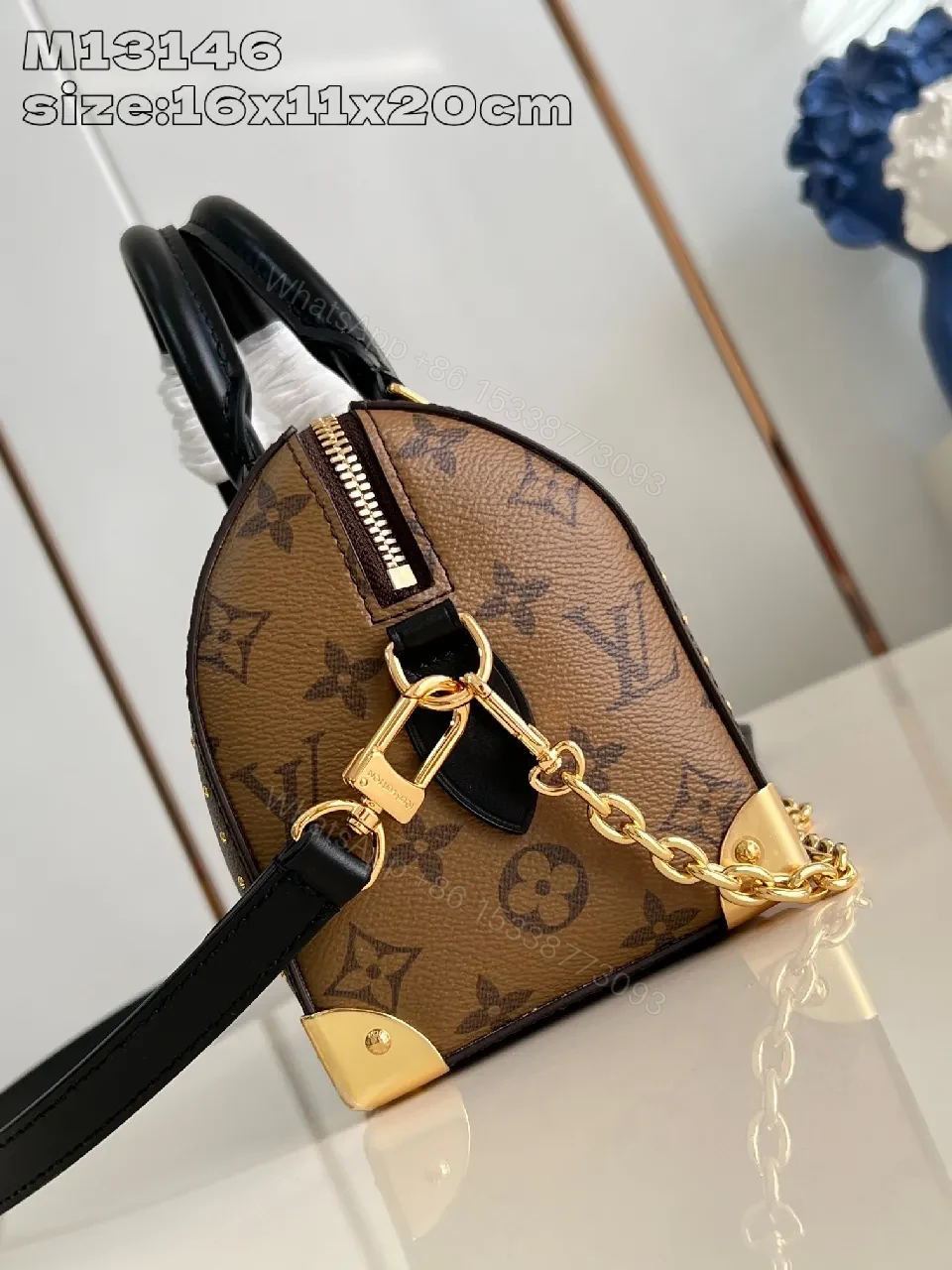 View 5 of Lux Monogram Satchel: Structured Leather-Trim Carryall