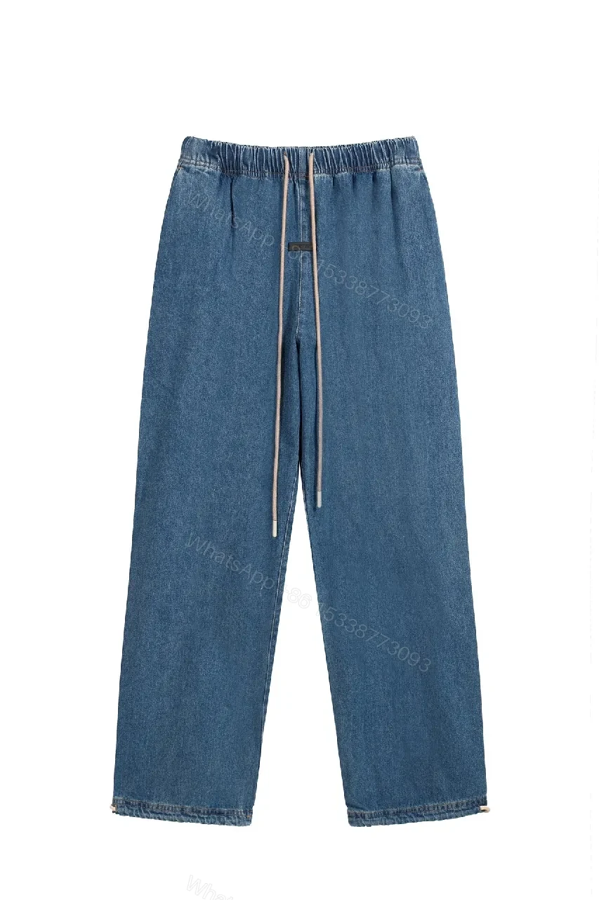 Denim-Texture Wide-Leg Lounge Pants with Drawstring Detail — view 1