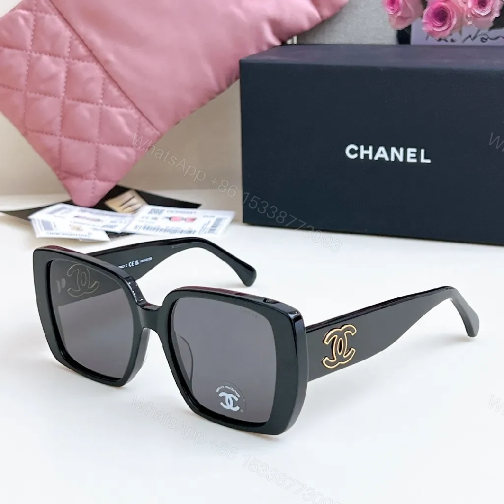 View 9 of Oversized Square Sunglasses with Gold Logo Emblems