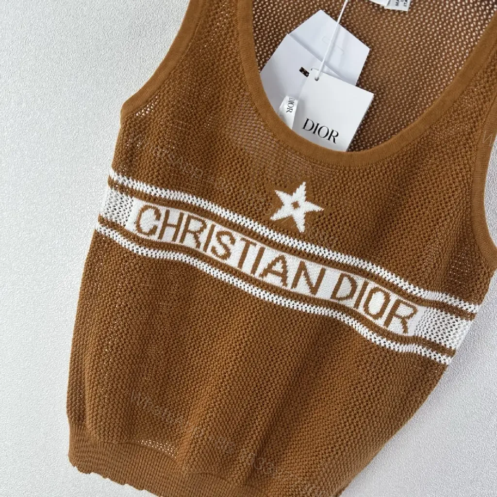 View 9 of Brown Knit Polo Vest Brand Stripe Christian Dior Tank Top