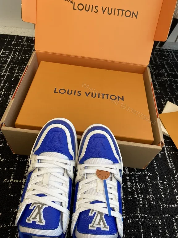 View 5 of Blue & White LV-Inspired High-Top Sneakers: Premium Comfort/Everyday Luxury