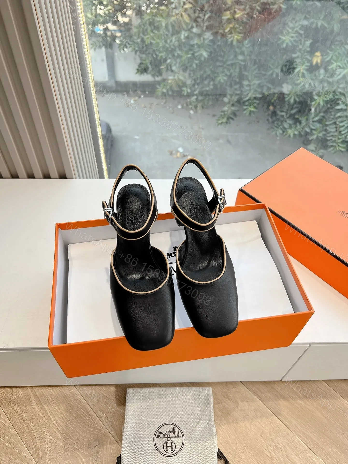 View 2 of Hermes Women Black Leather Trimmed Heels