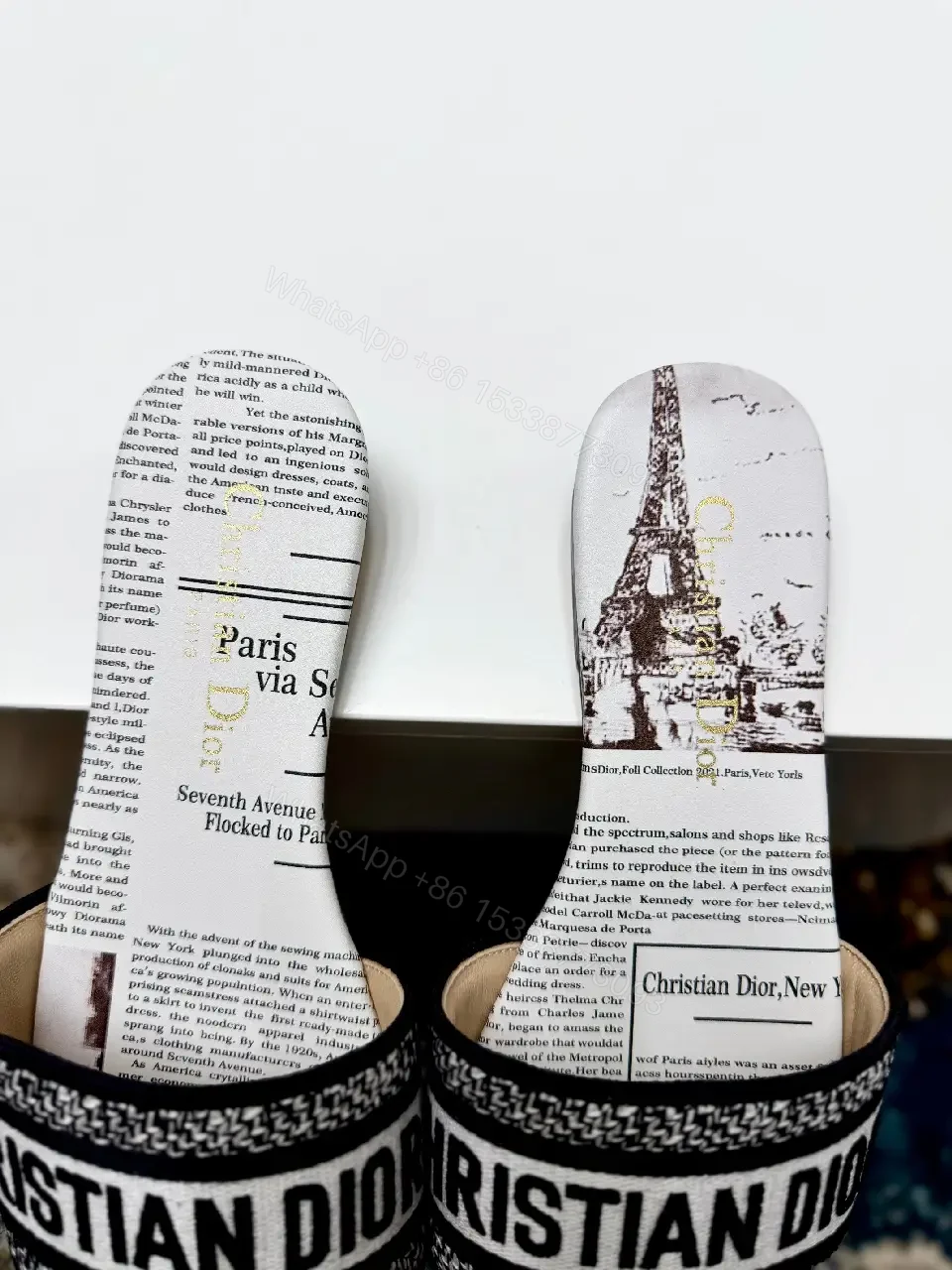 View 4 of white textile slide sandal with monogram pattern luxury logo strap for everyday luxury