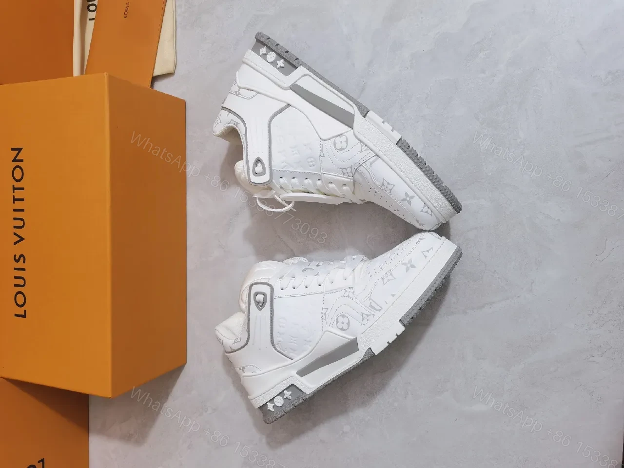 View 9 of Monochrome Leather High-Top Sneakers with Luxe Detailing