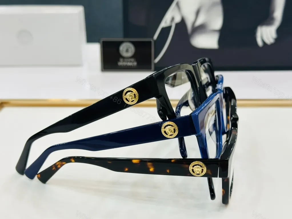 View 9 of Bold Black Versace-Inspired Acetate Eyewear with Gold Emblem