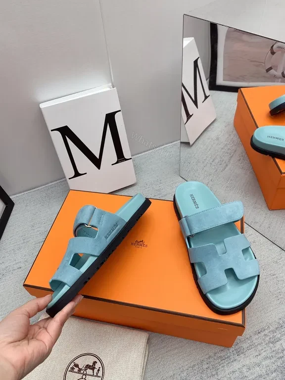 View 2 of Powder-Blue Suede Sandals + H-Cut Straps + Luxury Comfort Sandals