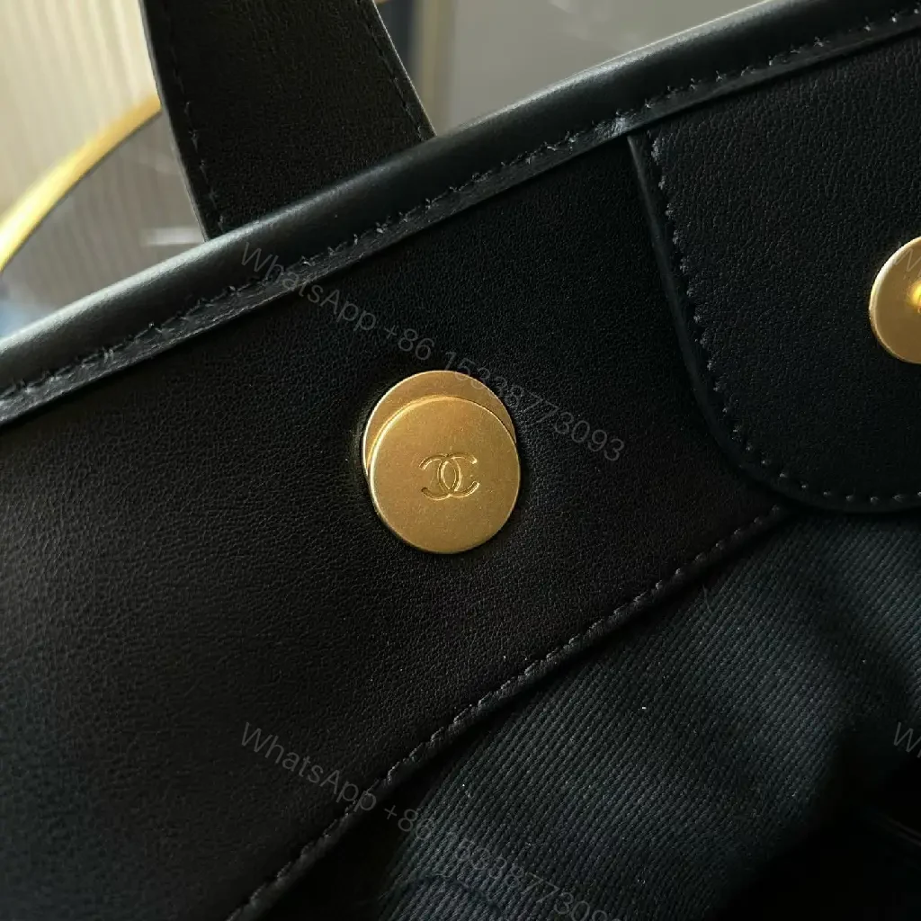 View 7 of Chic Black Quilted Tote with Gold Hardware - Luxury Everyday tote