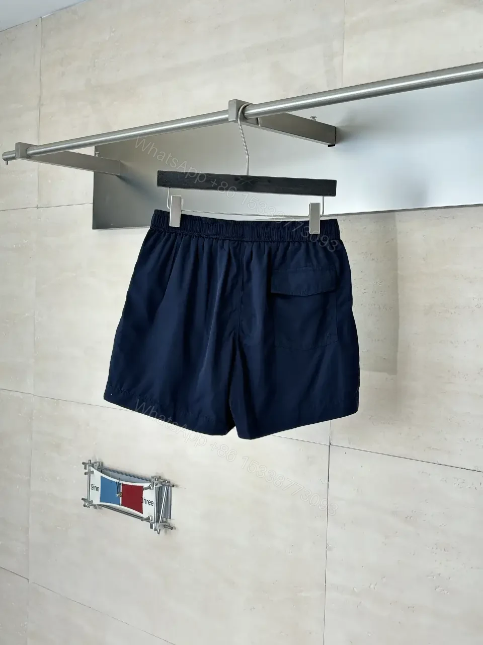 View 5 of Navy Nylon Drawstring Swim Shorts with Dior Logo
