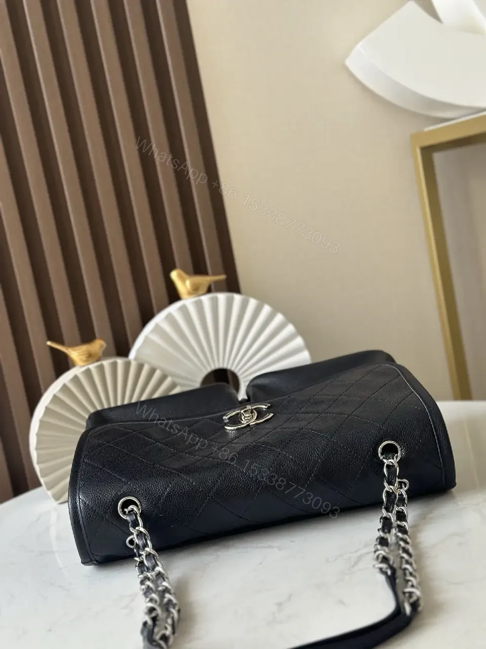 View 9 of Quilted Crossbody Bag: Navy Leatherette, Iconic Hardware, Compact Luxury