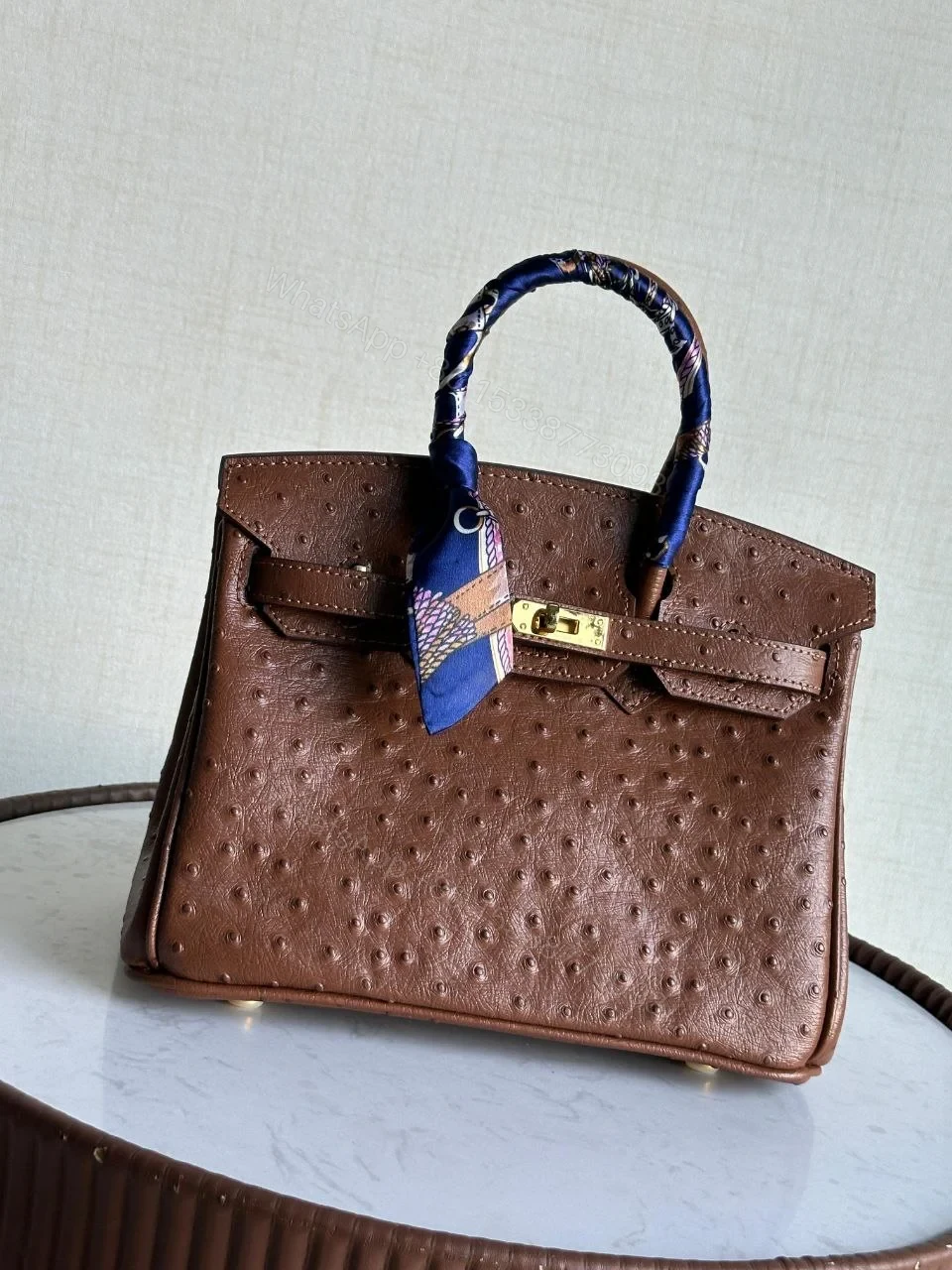 Design Birkin 35 cm handbag in brown ostrich leather – Dubai Fashion LUX — view 1