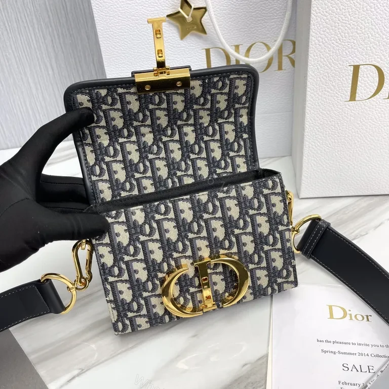 View 2 of Compact Dior-inspired Monogram Crossbody with Gold Clasp, Luxe Leather