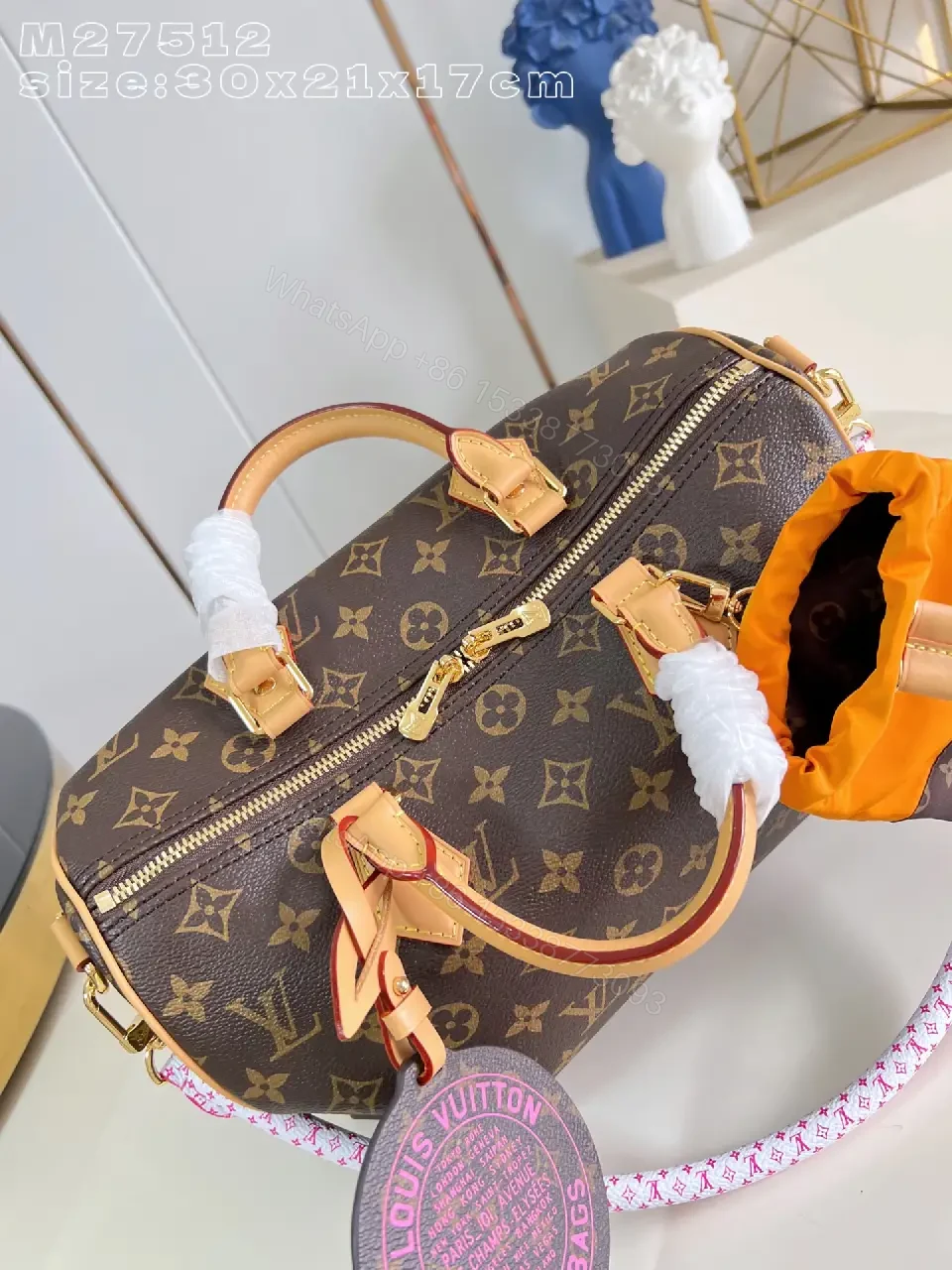 View 3 of Orange Accent Monogram Handbag - Structured Luxury Tote