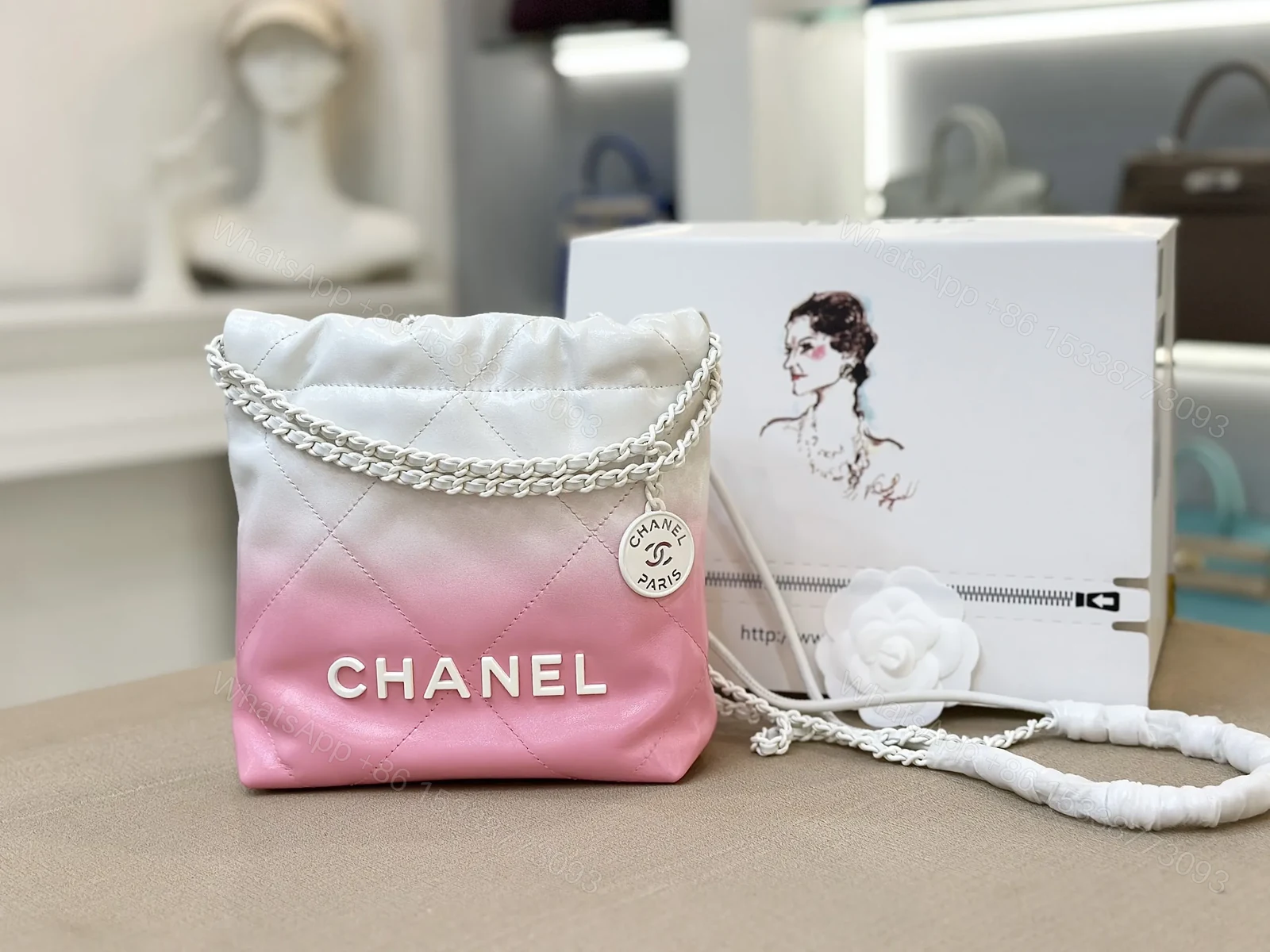 View 8 of Chanel 11 Handbag 22 Mini Mix White Pink Woman’s 20cm