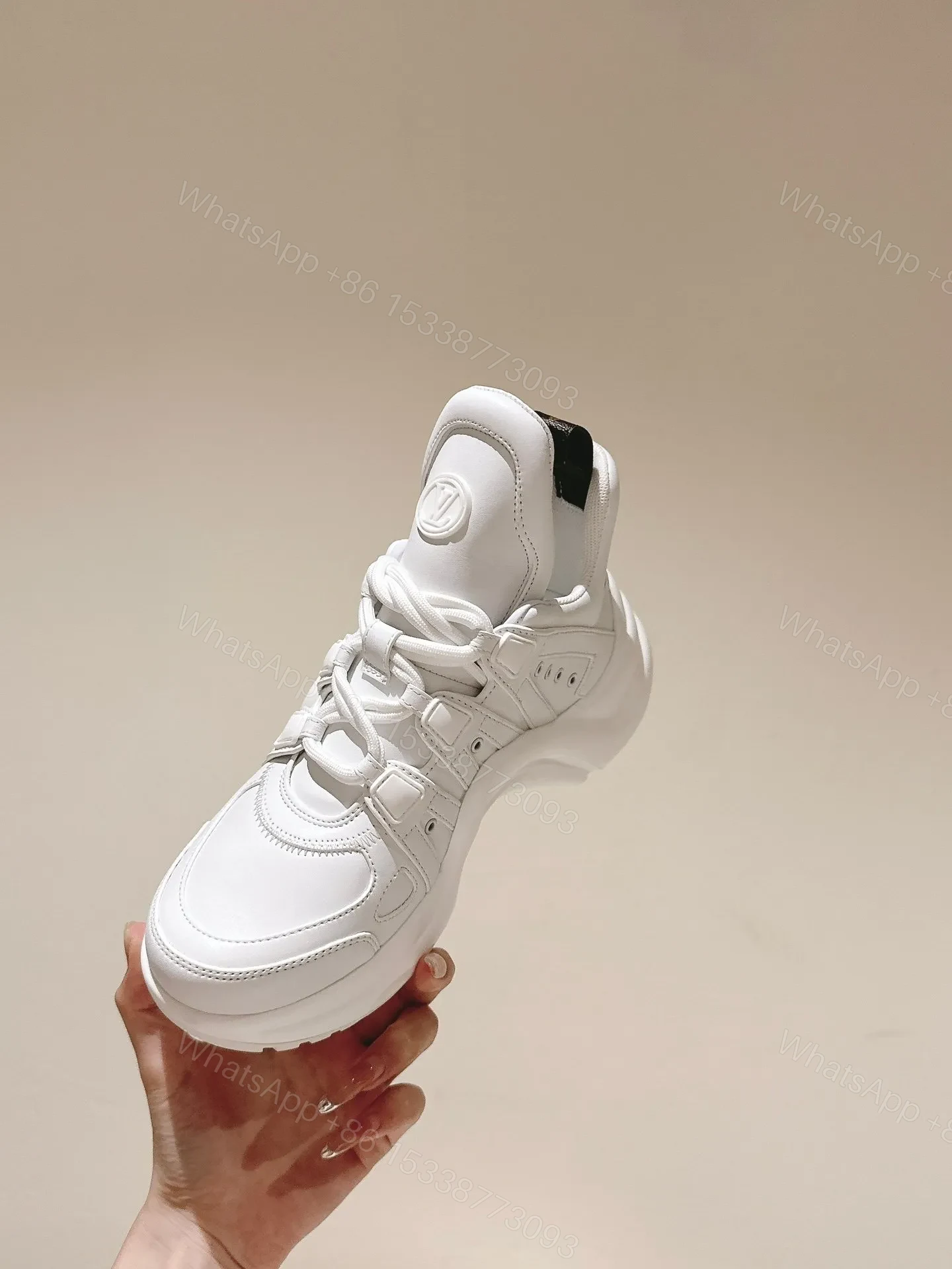 View 4 of LV Women White Leather Chunky Sneakers