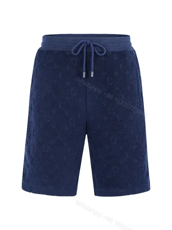 Navy Cotton Louis Vuitton-Patterned Drawstring Shorts — view 1