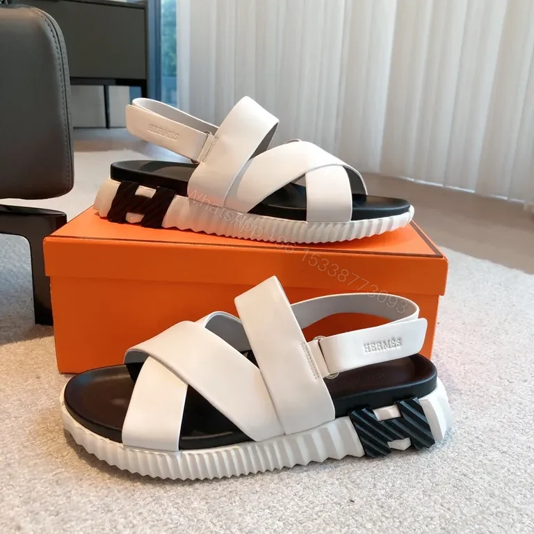 View 2 of HermÃ ̈s White Leather Sandals - Sculpted Sole, All-Day Comfort
