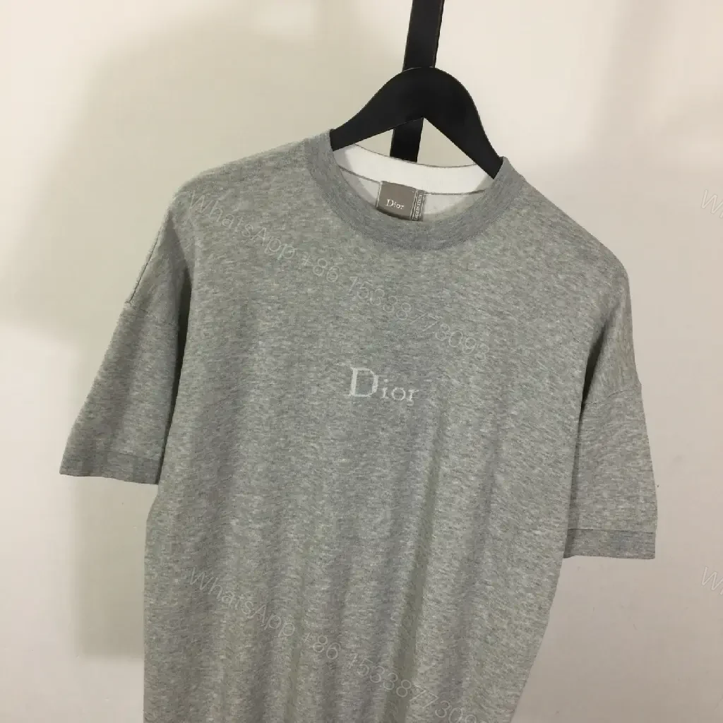 View 5 of Gray Cotton Oversized Dior Logo T-Shirt