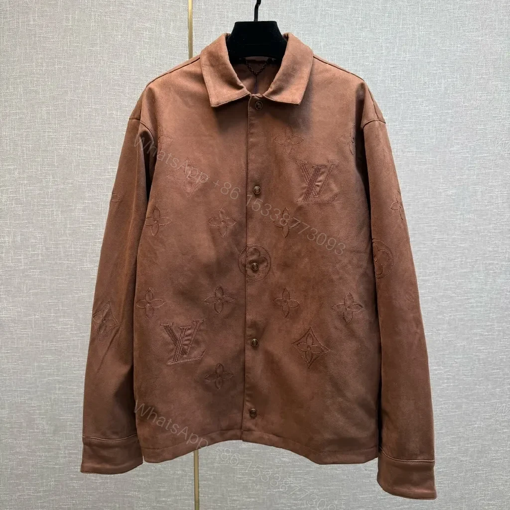 Brown Monogram-Texture Canvas Jacket with Embossed Pattern — view 1
