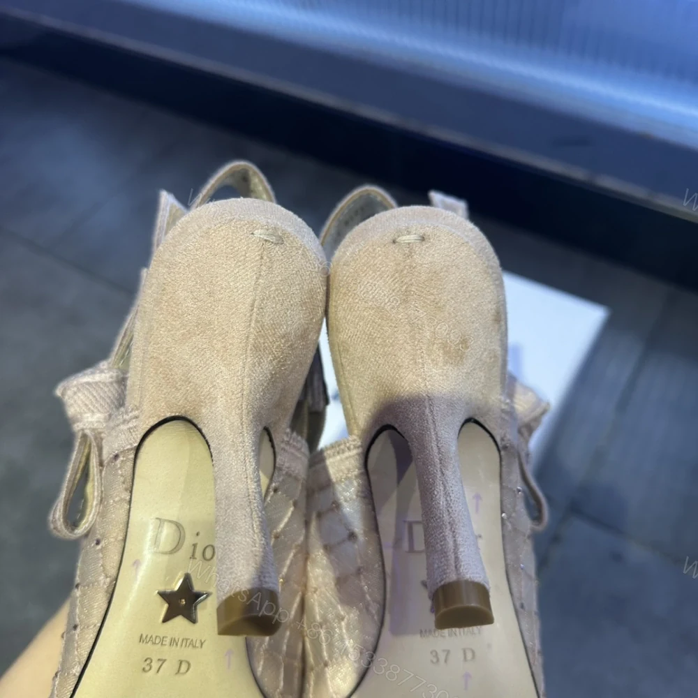 View 8 of 高仿Dior*JAdior系列KCV040尖頭露跟高踭鞋網面6.5CM粉色免檢版