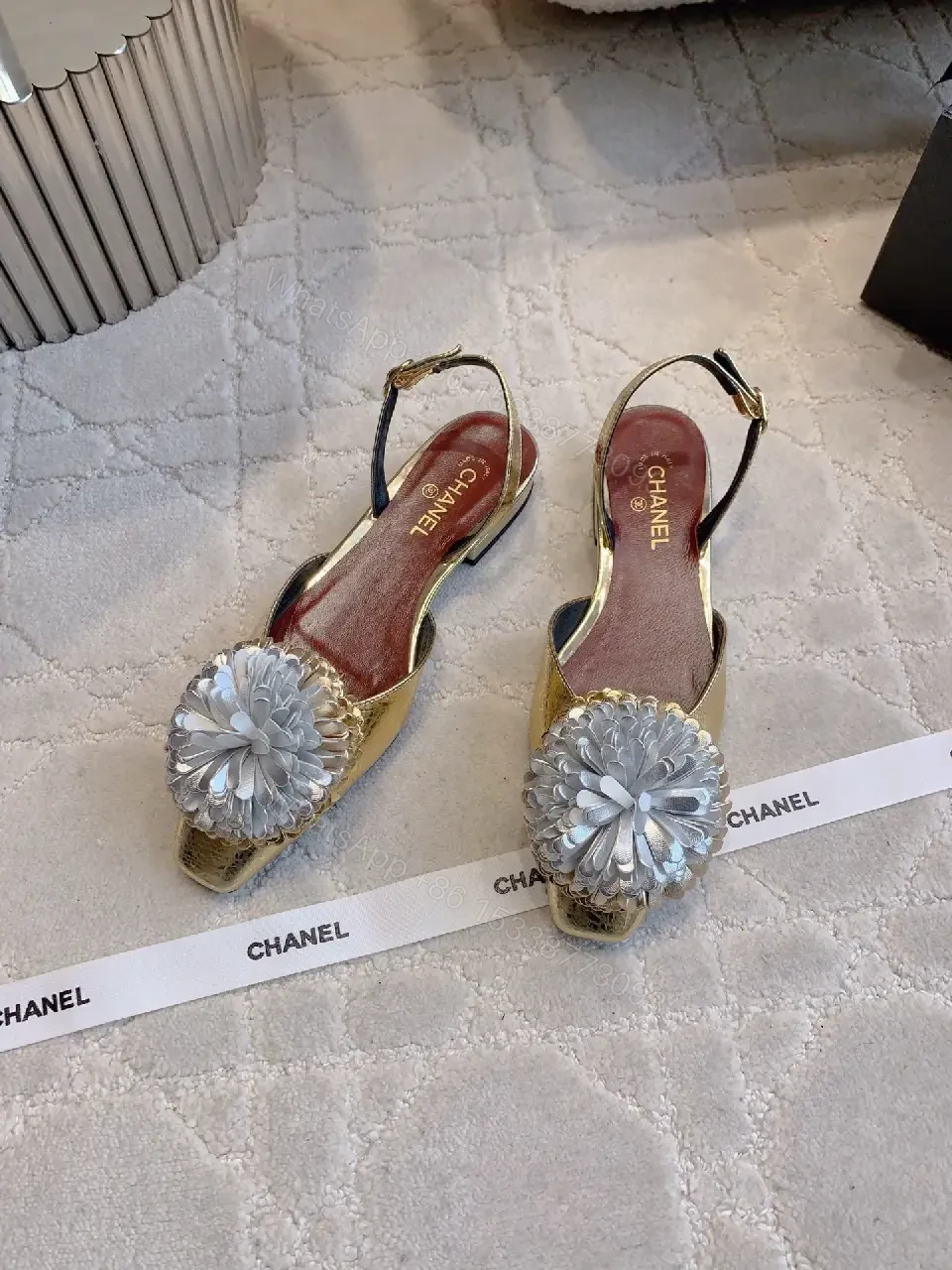 View 5 of Metallic Gold Floral Slingbacks – Open-Back Heel, Lux Comfort