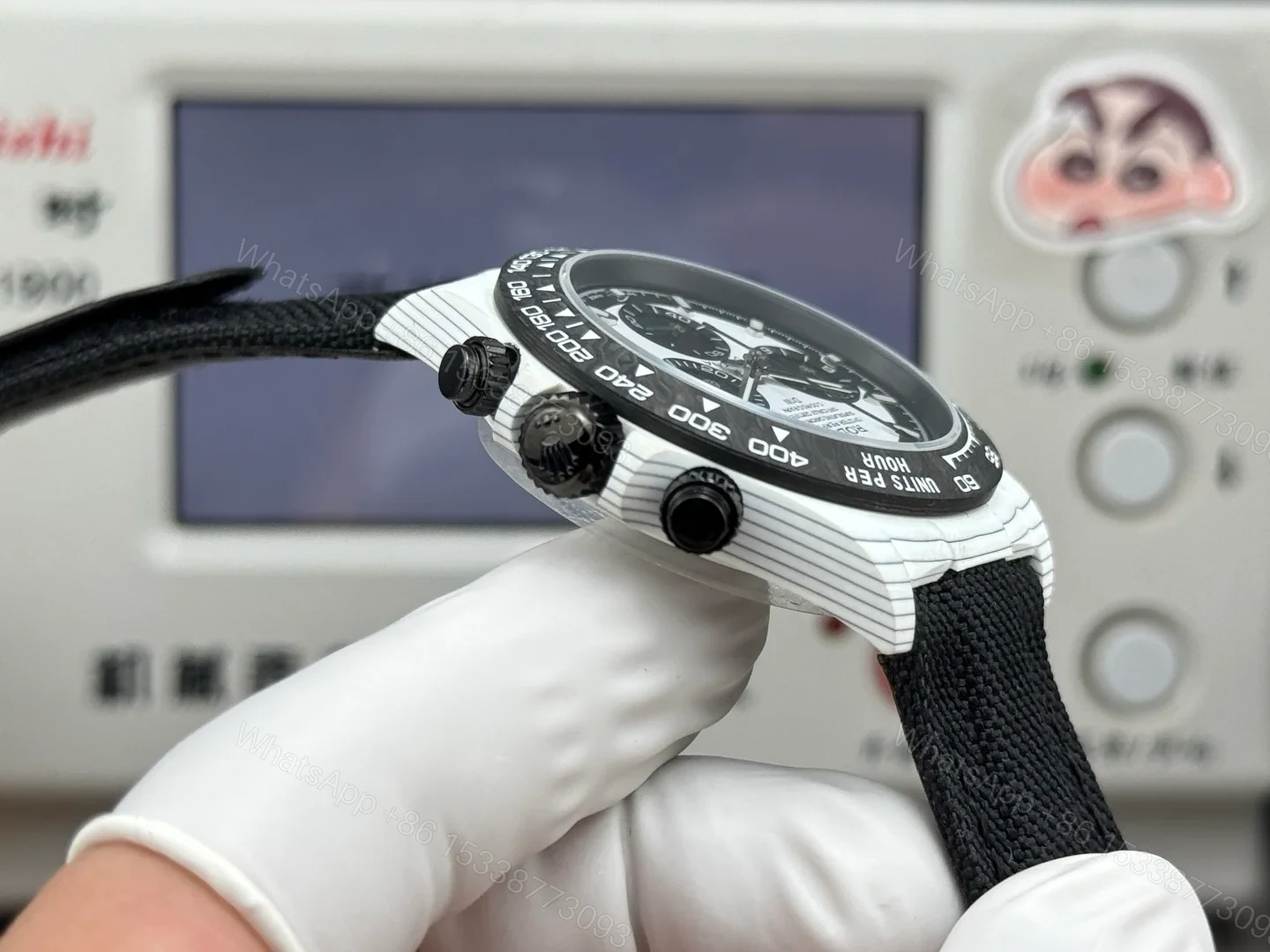 View 7 of Rolex Daytona Carbon Fiber Silver Panda Replica 40MM Premium Black Fabric Strap RG-ROLEX-DAYTONA-SILVER-PANDA