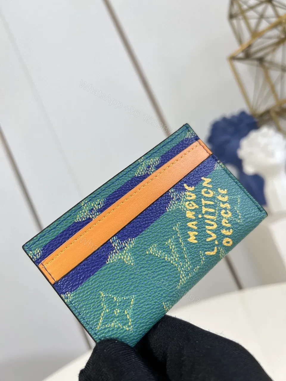 View 4 of Teal-Orange Monogram-Texture Wallet: Compact Luxe