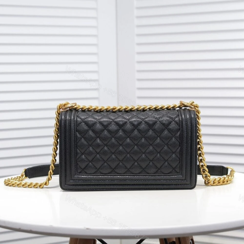 View 8 of Chanel Boy Medium Handbag Grained And Gold Tone Metal Black 25Cm
