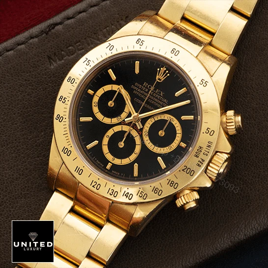 View 9 of Rolex Daytona Cosmograph Yellow Gold Black Dial 16528 Oyster Replica