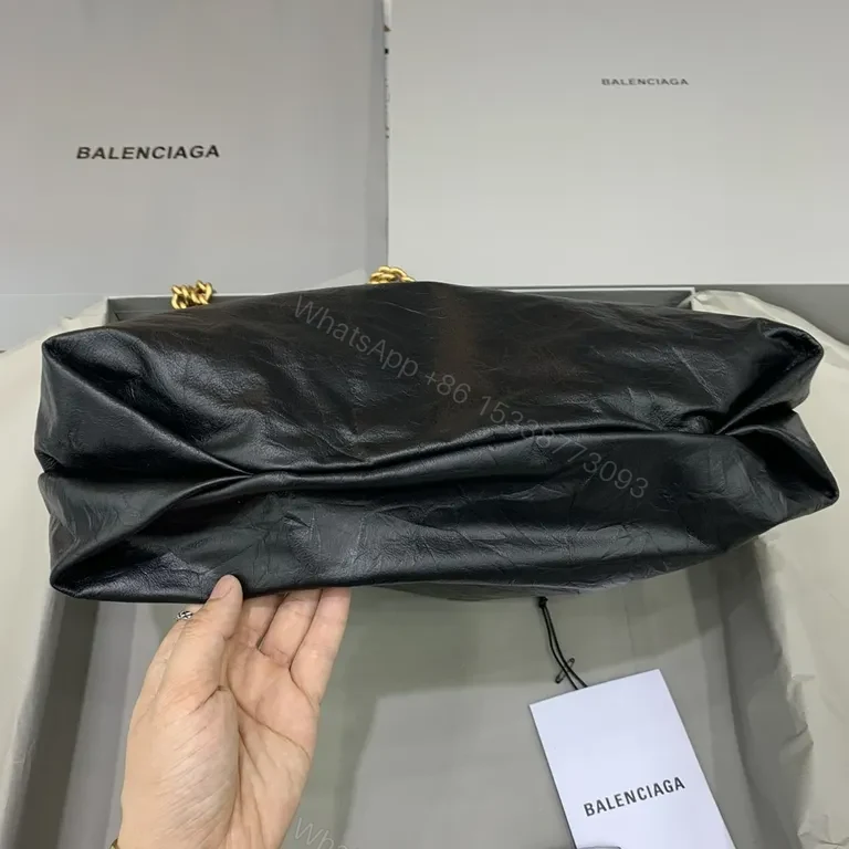 View 8 of Black Leather Balenciaga-Inspired Tote with Gold Chain Handle