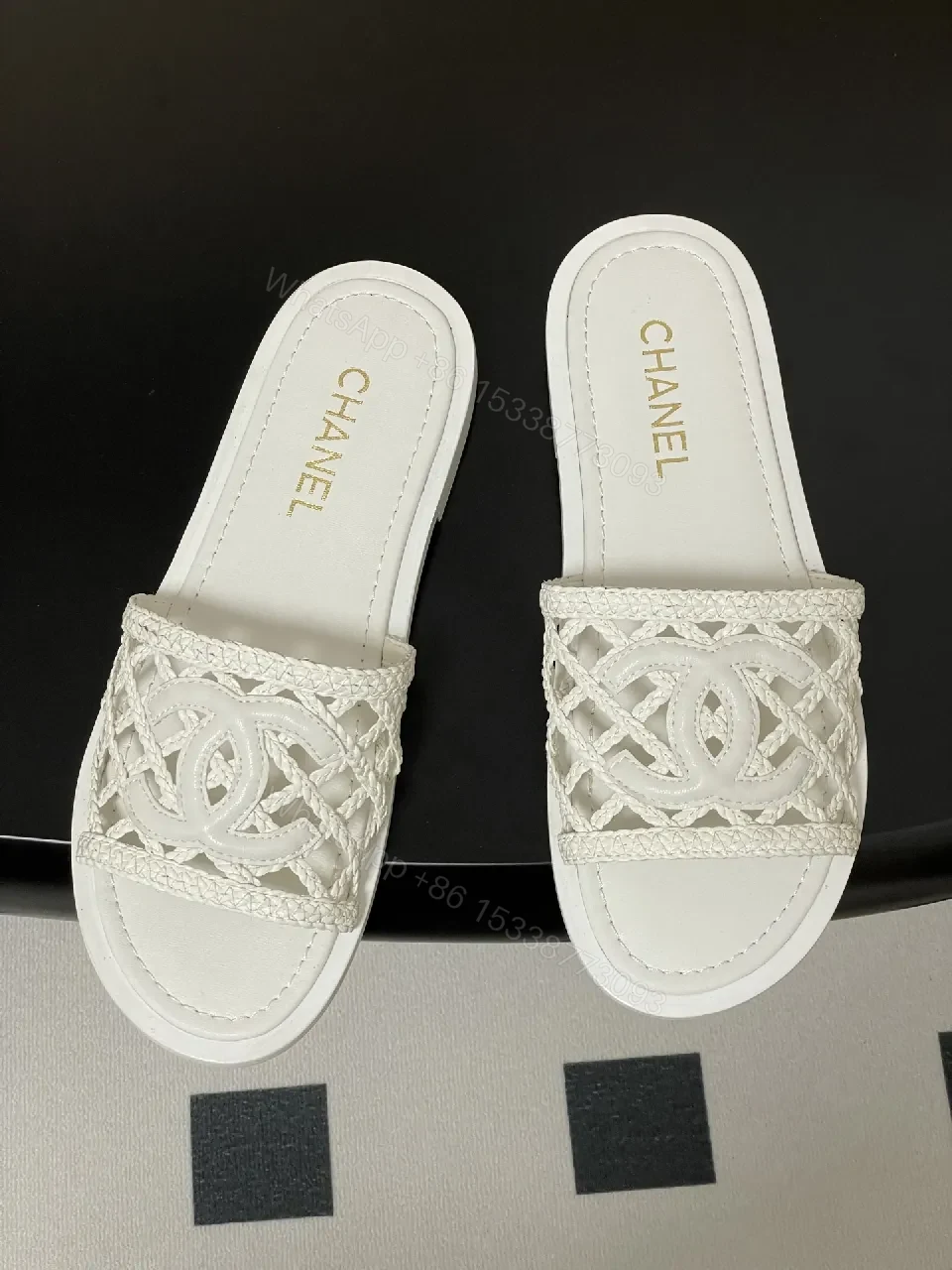 View 8 of White Woven Slide, Luxe Comfort, Open-Toe Footbed