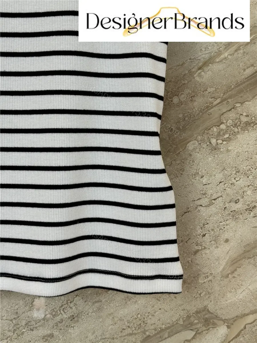 View 7 of Celine Triomphe Black and White Striped Knit Vest