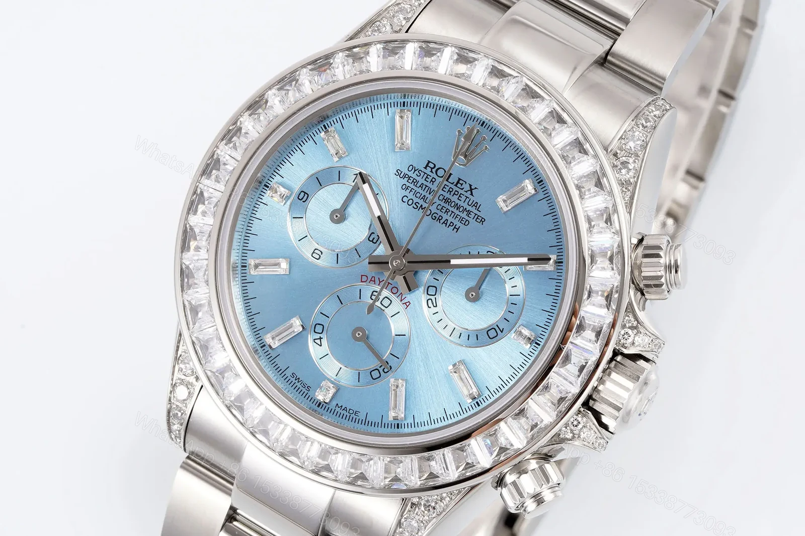 View 2 of Radiant ice blue daytona diamond replica 40 Steel Bracelet Edition ROLEX-DAYTONA-ICE-DIA-40