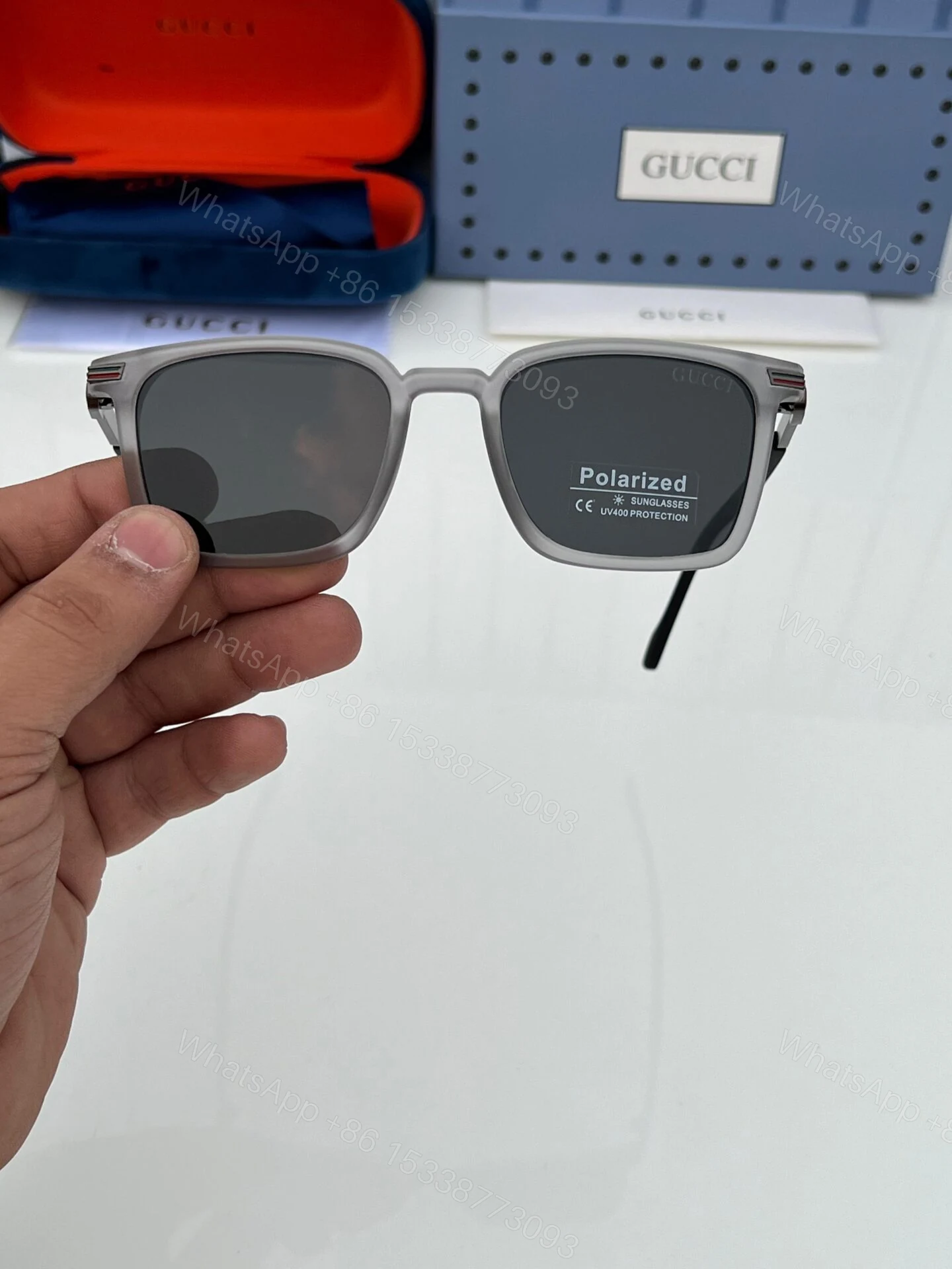View 3 of Gucci Square Sunglasses Gray Polarized